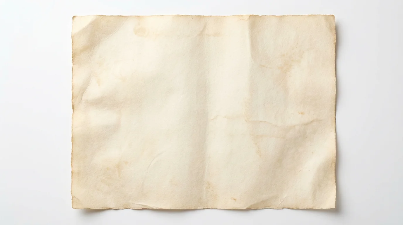 A high-quality mockup of a single sheet of aged, cream-colored parchment paper with a wrinkled texture and deckled edges, displayed on a clean white background.