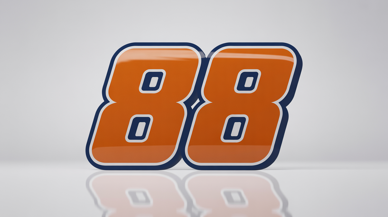 A mockup of a bold, orange racing number '88' with navy blue and white outlines, designed in a dynamic, italicized typography style against a white background.