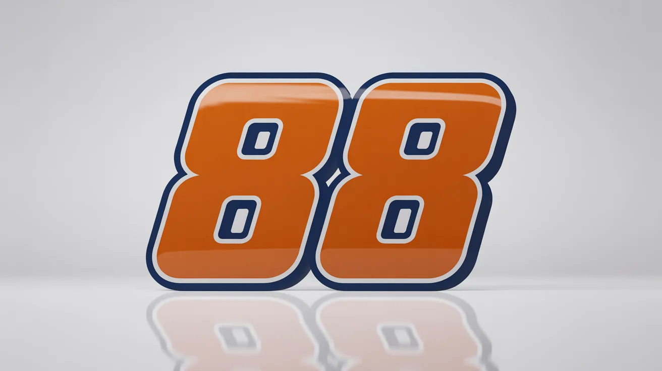 A mockup of a bold, orange racing number '88' with navy blue and white outlines, designed in a dynamic, italicized typography style against a white background.
