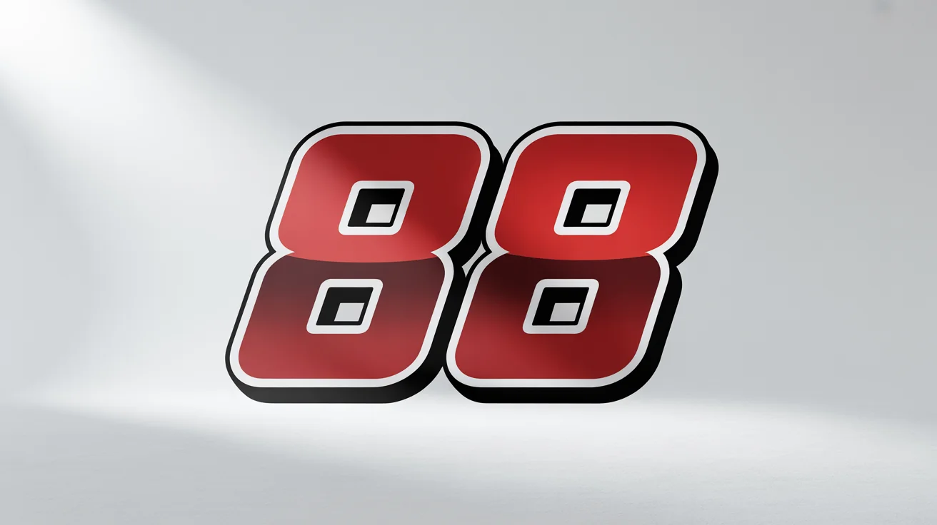 A bold, red racing number '88' with white and black outlines, designed in a dynamic, modern typographic style against a white background.