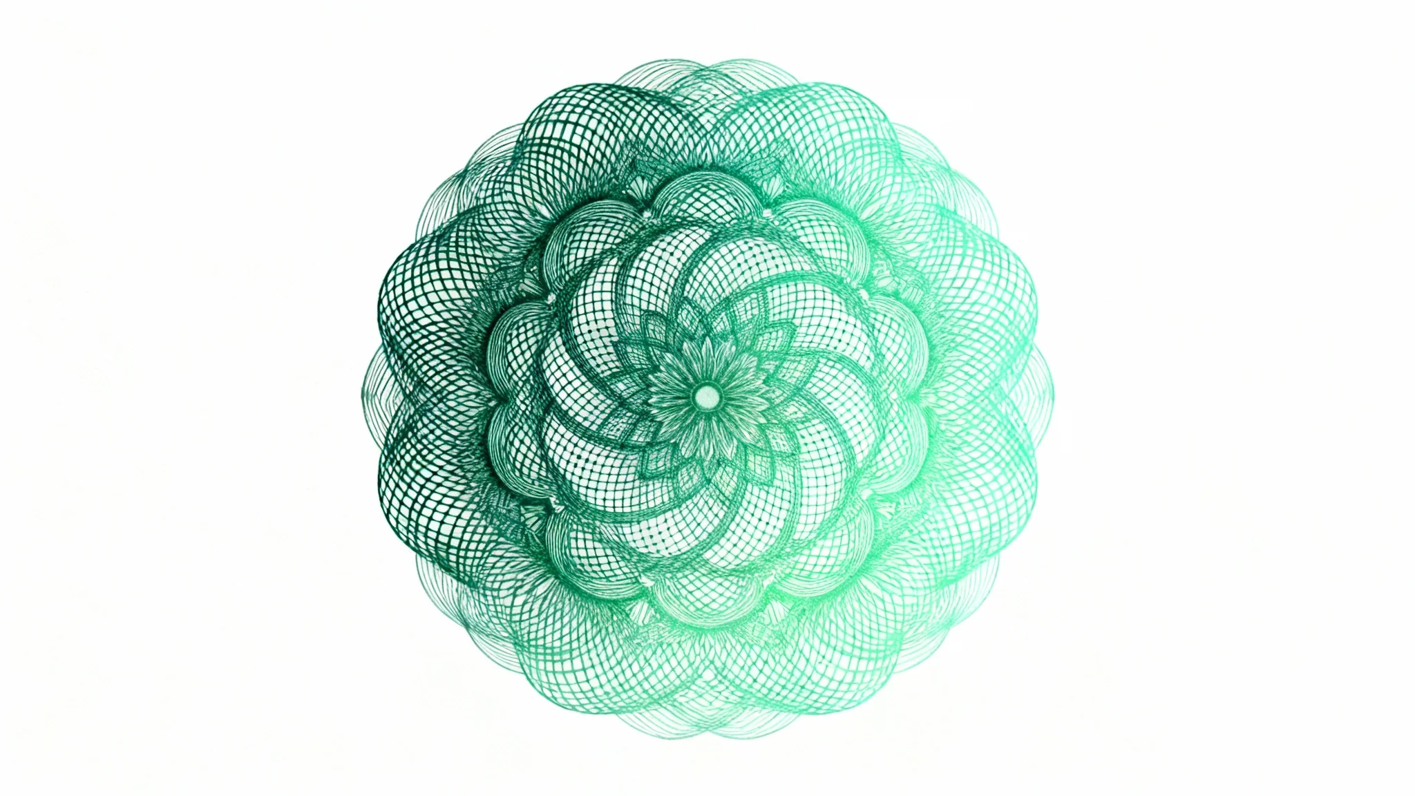 A detailed digital rendering of an intricate guilloche pattern, featuring interwoven green lines in emerald and mint shades on a light cream background. The pattern is complex and symmetrical, evoking a sense of security and elegance.