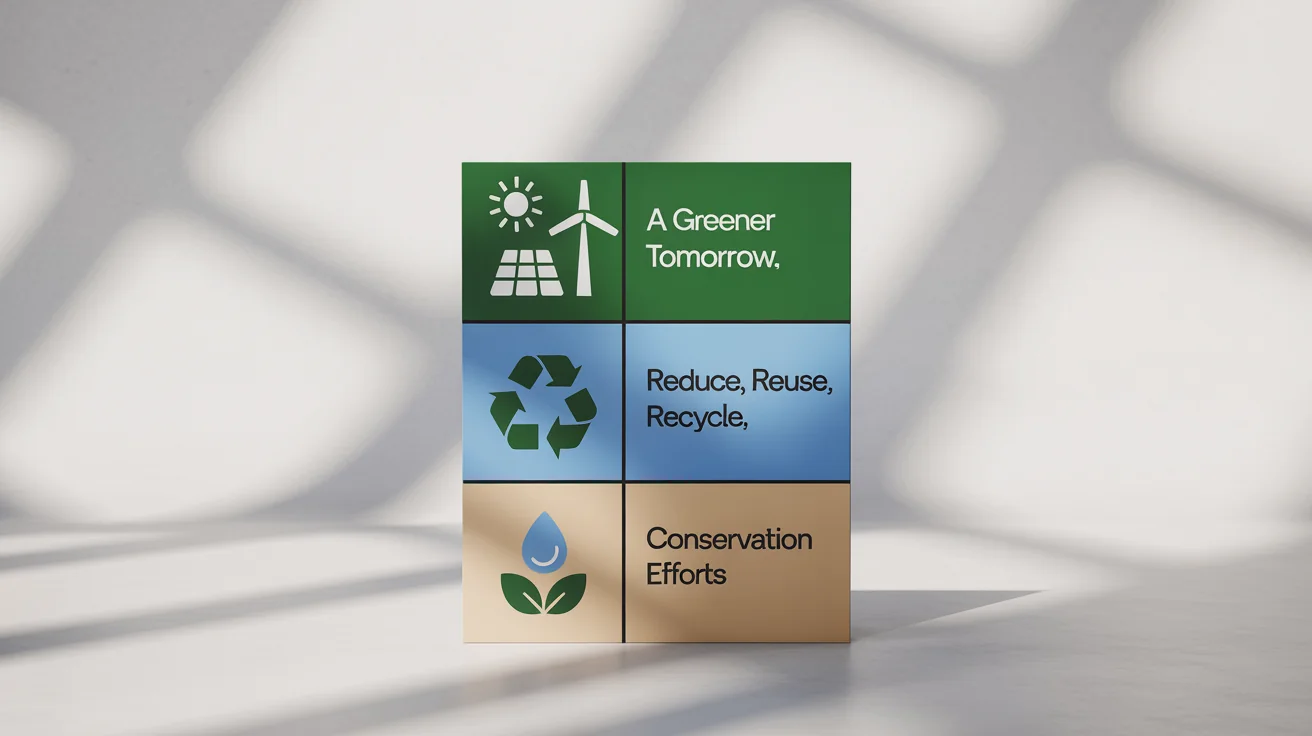 A professional mockup of a sustainability infographic with sections for renewable energy, recycling, and conservation, set against a clean white background.