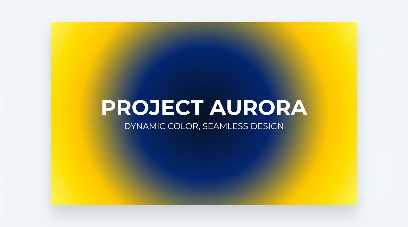 A professional hero image design featuring a vibrant radial gradient background that transitions from blue in the center to yellow at the edges, with the text "Project Aurora" in the middle.