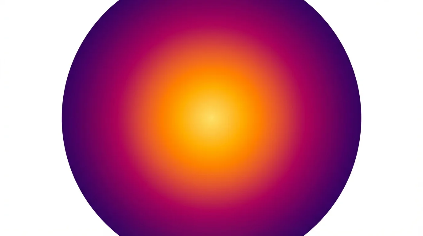 An abstract digital artwork of a radial gradient, with a glowing yellow center that transitions smoothly through orange and magenta to a deep purple at the edges, set against a white background.