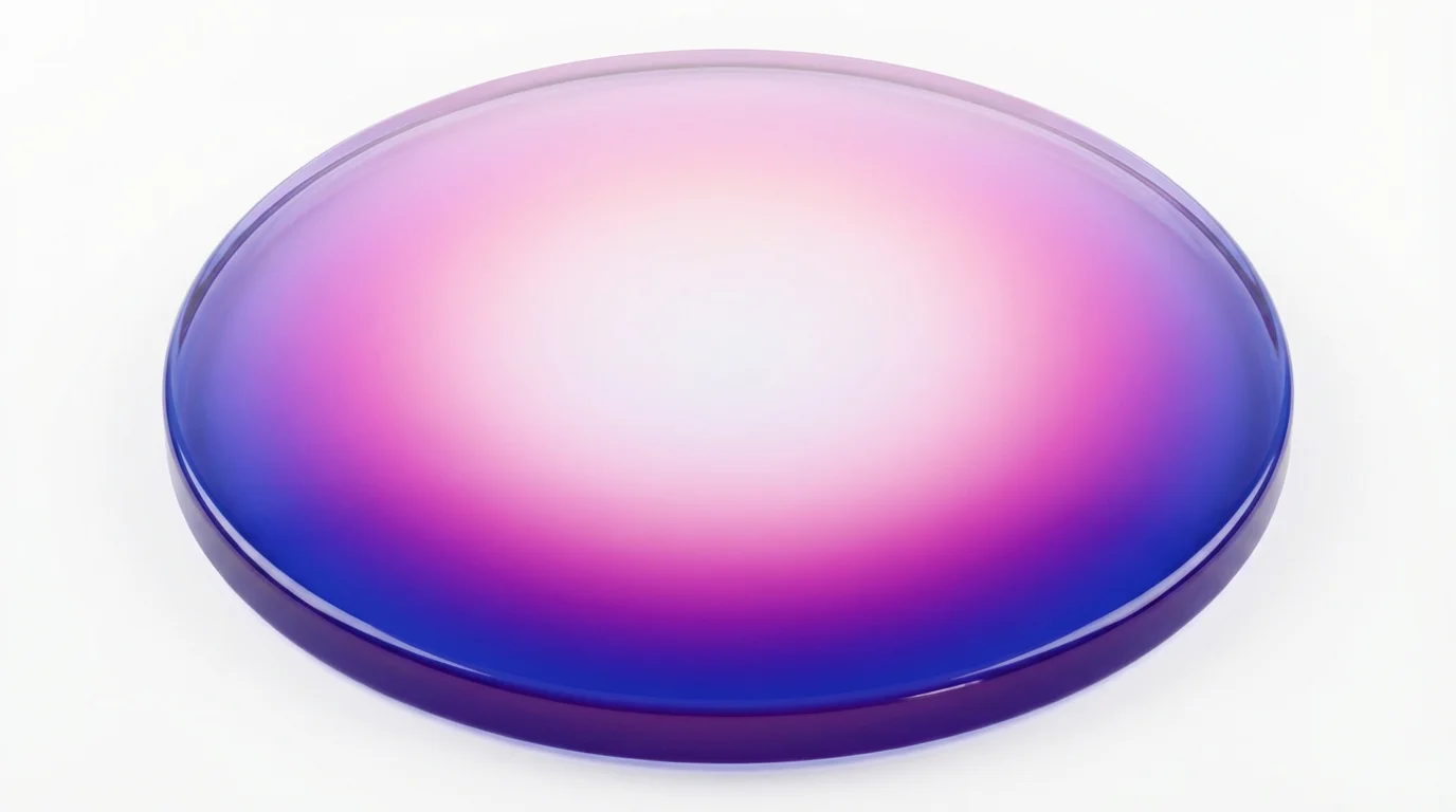 A hyper-realistic image of a radial gradient, starting with a glowing white center that smoothly transitions through shades of pink and magenta to a deep indigo outer ring, all set against a pure white background.