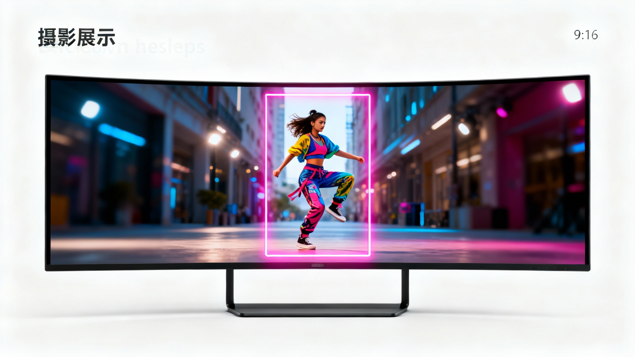 A visual representation of cropping a wide video into a vertical format for TikTok, showing a full frame with a highlighted vertical section centered on a dancer.