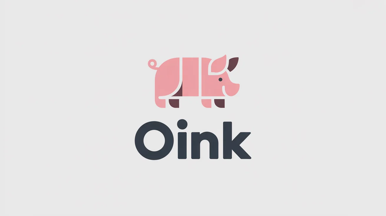 A modern, minimalist pig logo featuring a stylized pink pig icon above the word 'OINK' in a dark gray sans-serif font, presented on a white background.