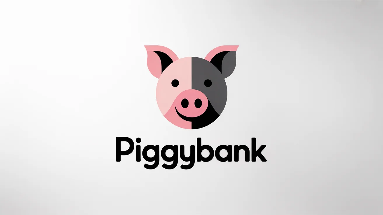 A modern, minimalist logo of a stylized pink pig, with the fictional brand name 'PiggyBank' below it, on a clean white background.