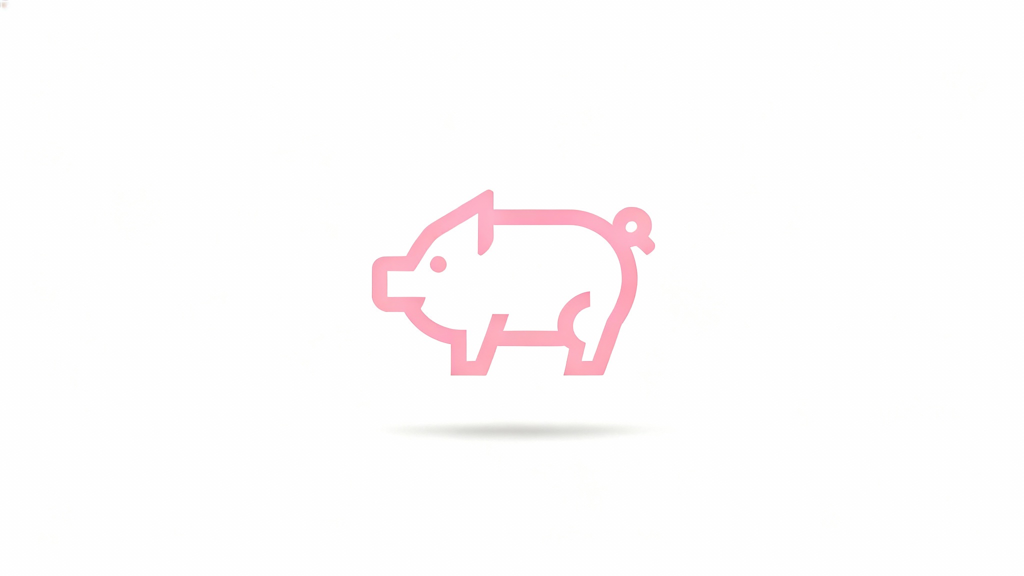 A modern, minimalist pig logo in a friendly pastel pink, presented on a crisp white background.