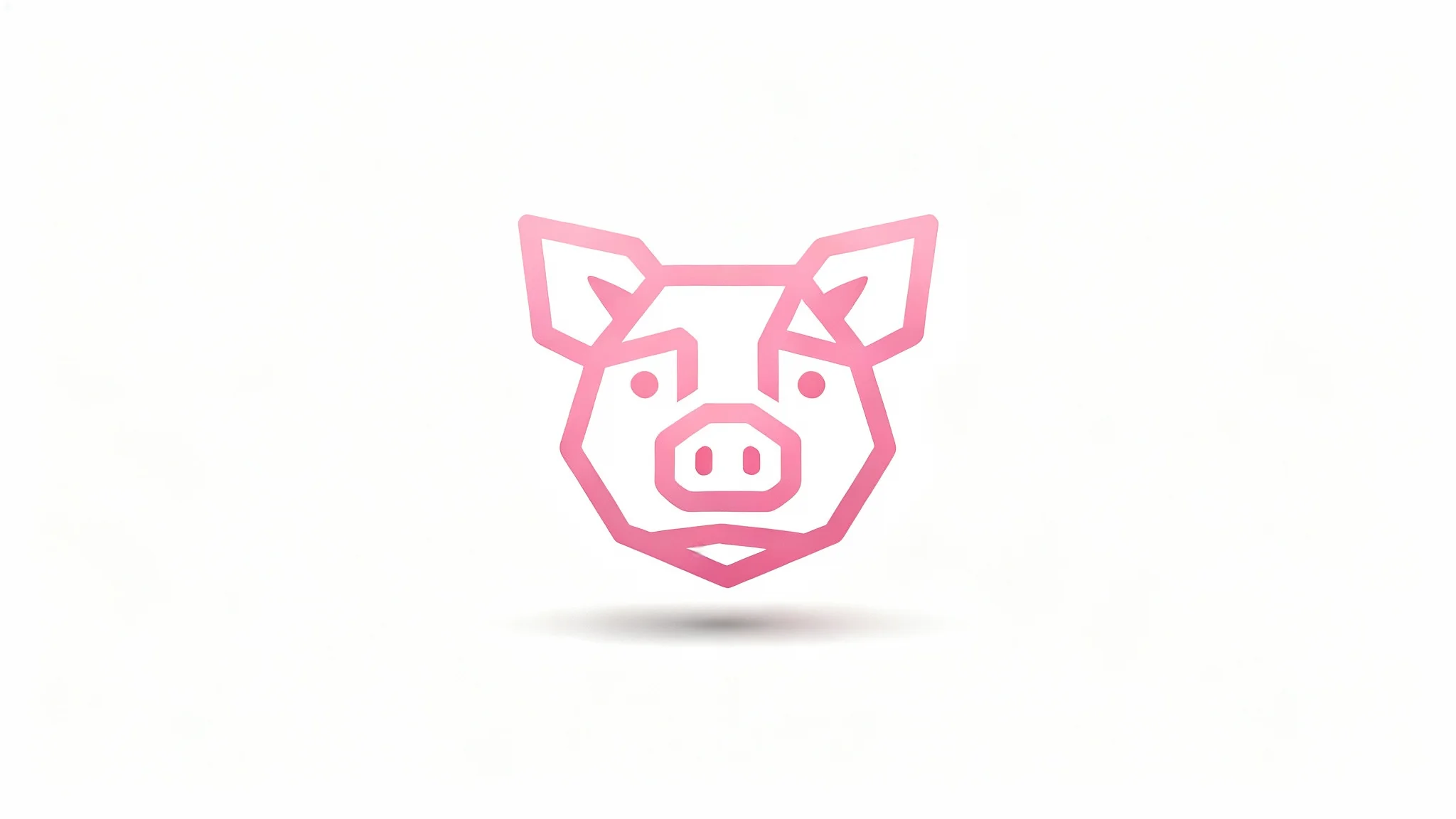 A modern, minimalist logo of a pink pig's head, designed with clean lines and geometric shapes, presented on a white background.