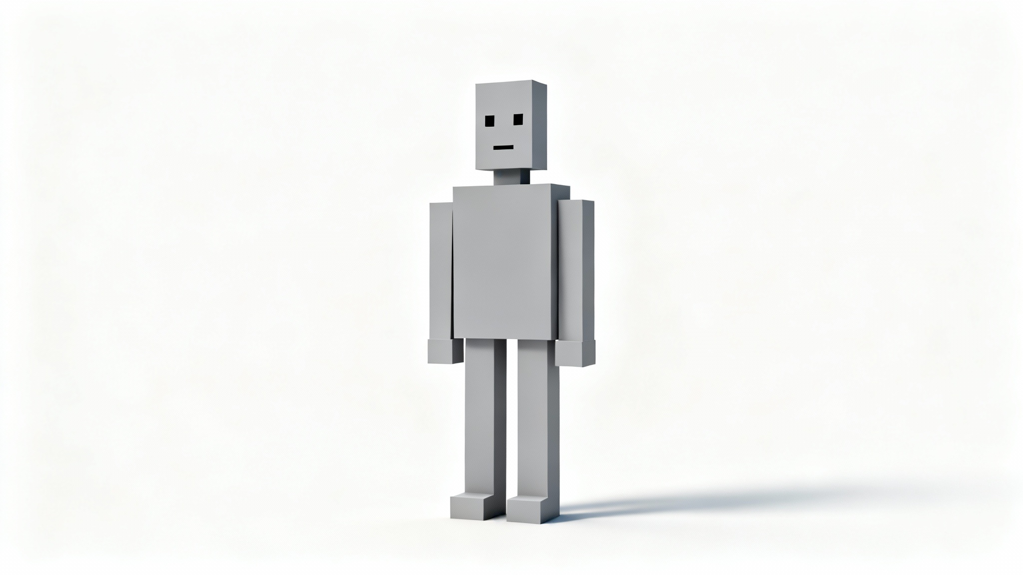 A 3D model of the gray, expressionless NPC meme character, standing against a stark white background.