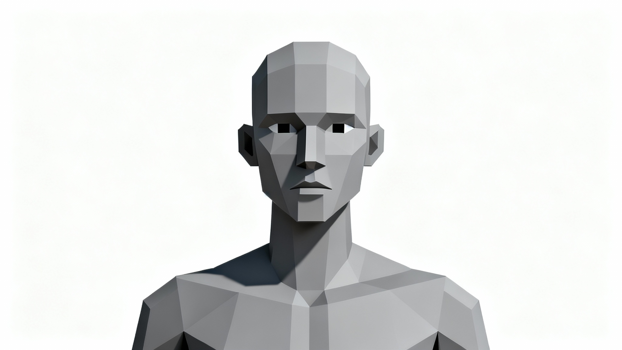 A 3D model of a grey, low-polygon humanoid figure representing an NPC meme, with a blank expression, against a white background.