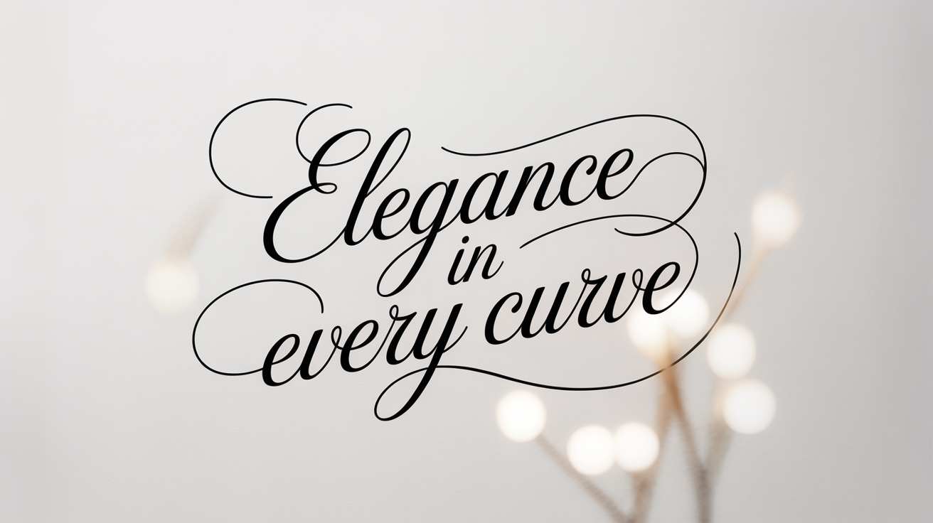 A mockup showcasing the phrase 'Elegance in Every Curve' written in a beautiful, flowing cursive script on a clean white background.