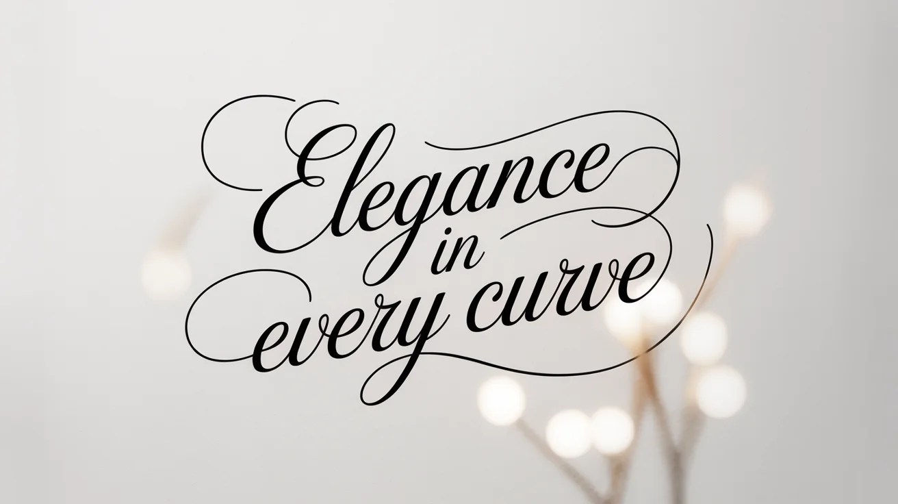 A mockup showcasing the phrase 'Elegance in Every Curve' written in a beautiful, flowing cursive script on a clean white background.