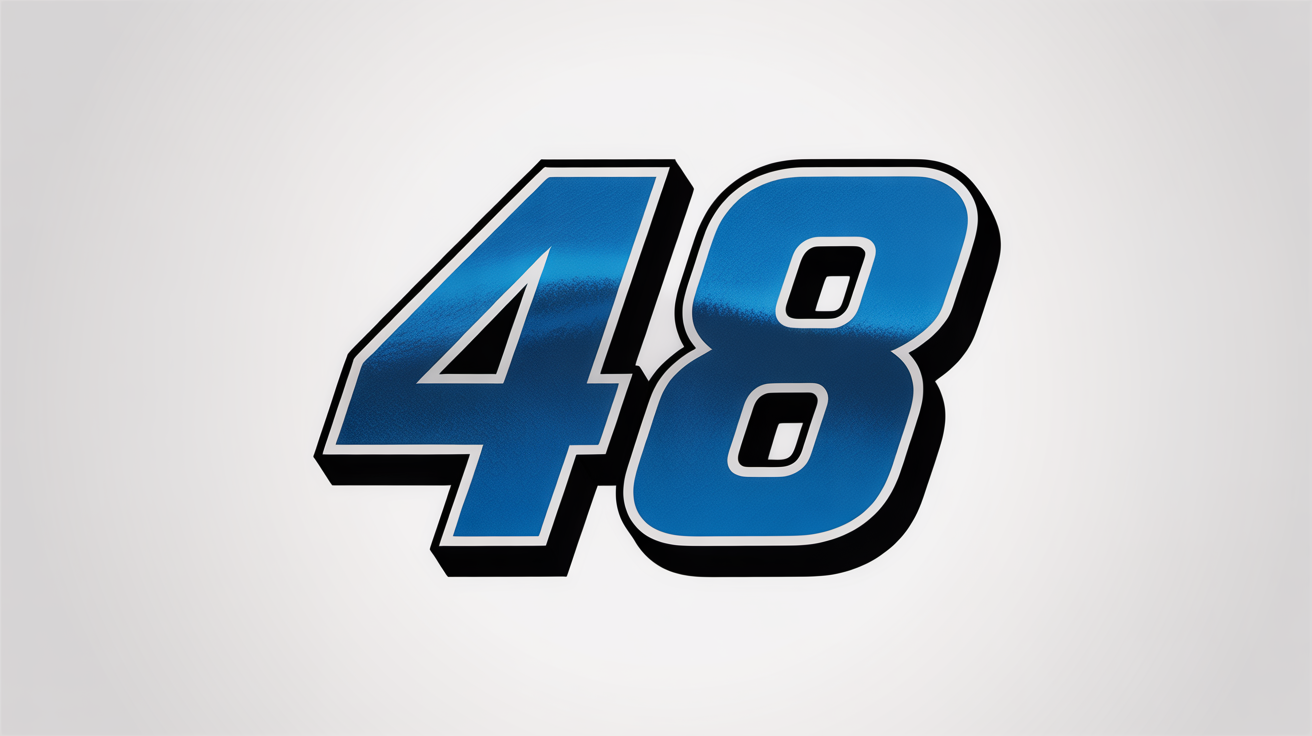 A mockup of the number 48 in a bold, blue, and slanted NASCAR-style racing font, outlined in white with a black drop shadow, set against a clean white background.
