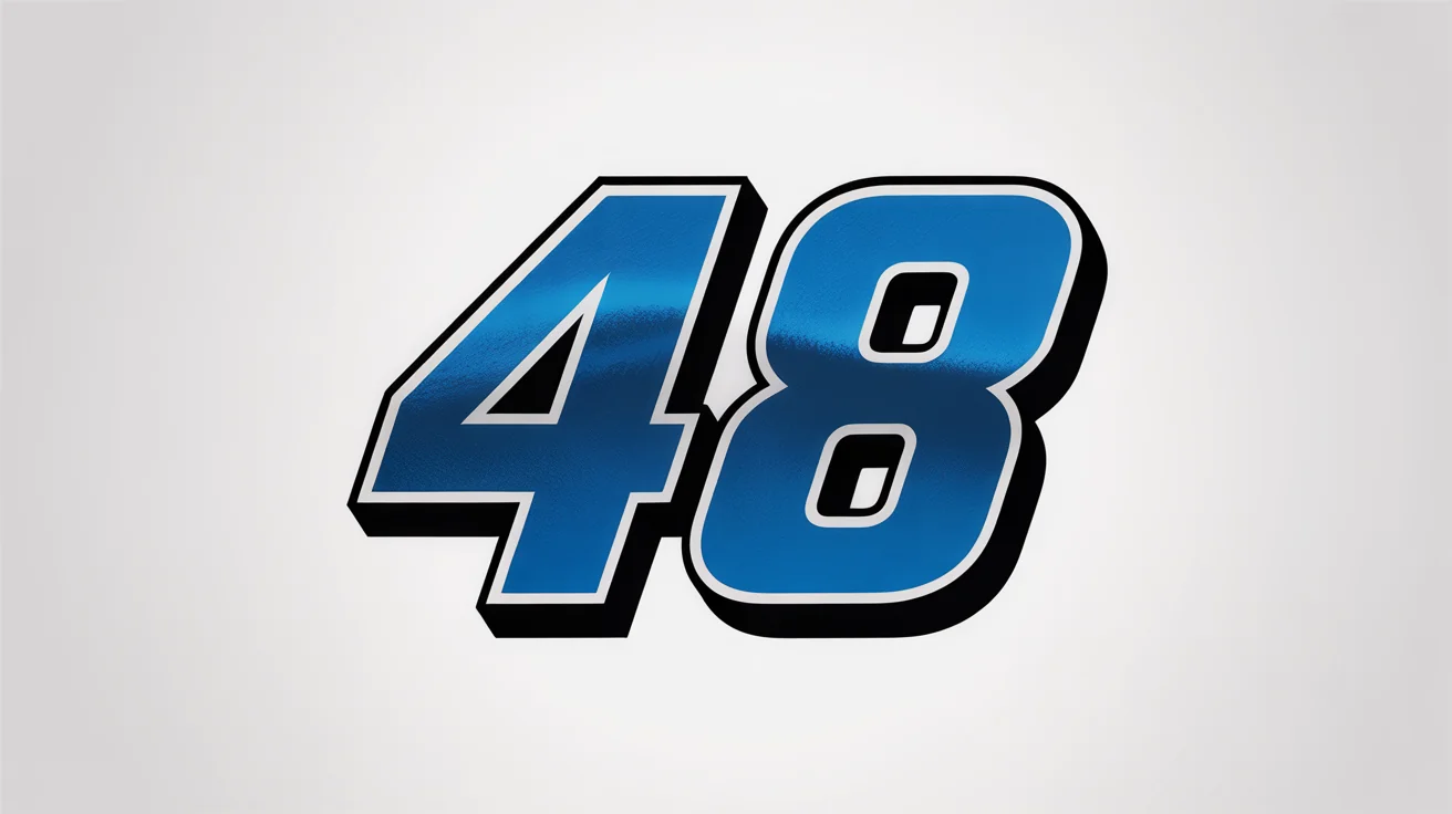 A mockup of the number 48 in a bold, blue, and slanted NASCAR-style racing font, outlined in white with a black drop shadow, set against a clean white background.