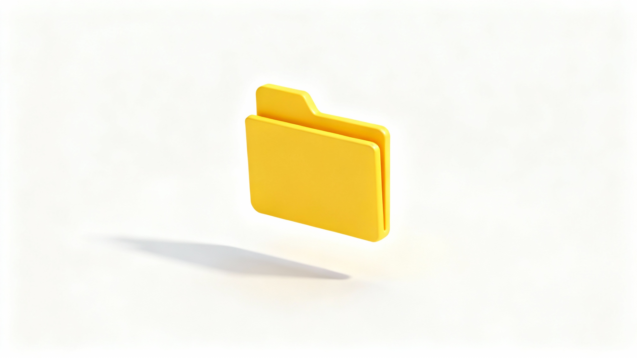 A minimalist 3D rendering of a vibrant yellow folder icon, floating on a clean white background.