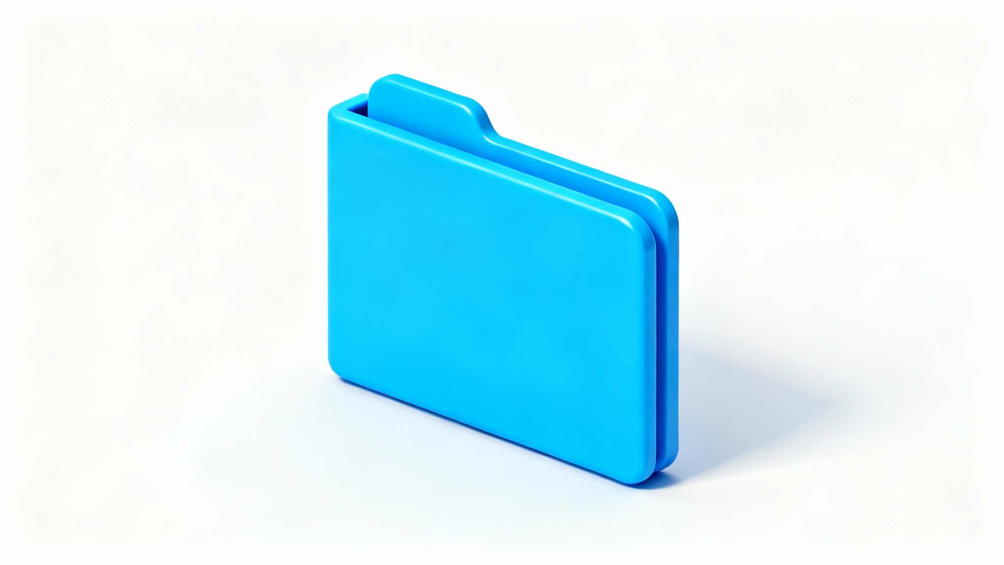 A modern 3D folder icon in a vibrant blue color, displayed isometrically on a clean white background, representing digital file organization.