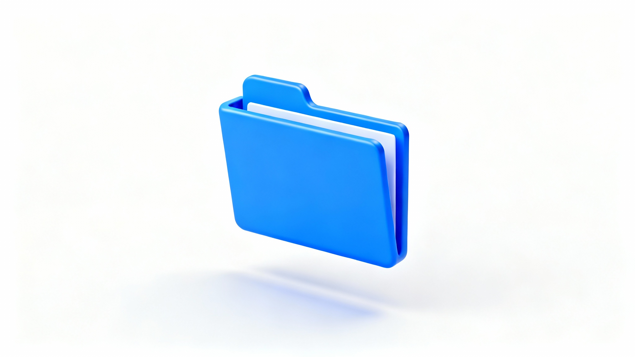 A modern, 3D rendering of a blue folder icon with a soft shadow, isolated on a plain white background.