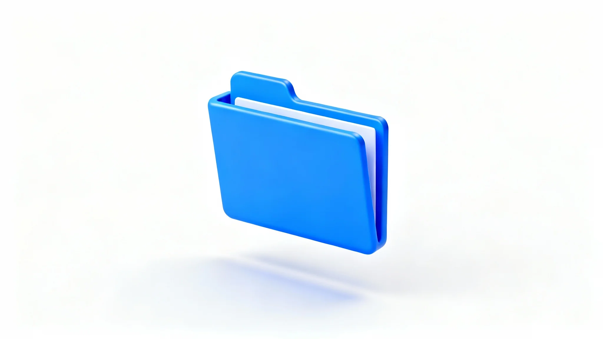 A modern, 3D rendering of a blue folder icon with a soft shadow, isolated on a plain white background.
