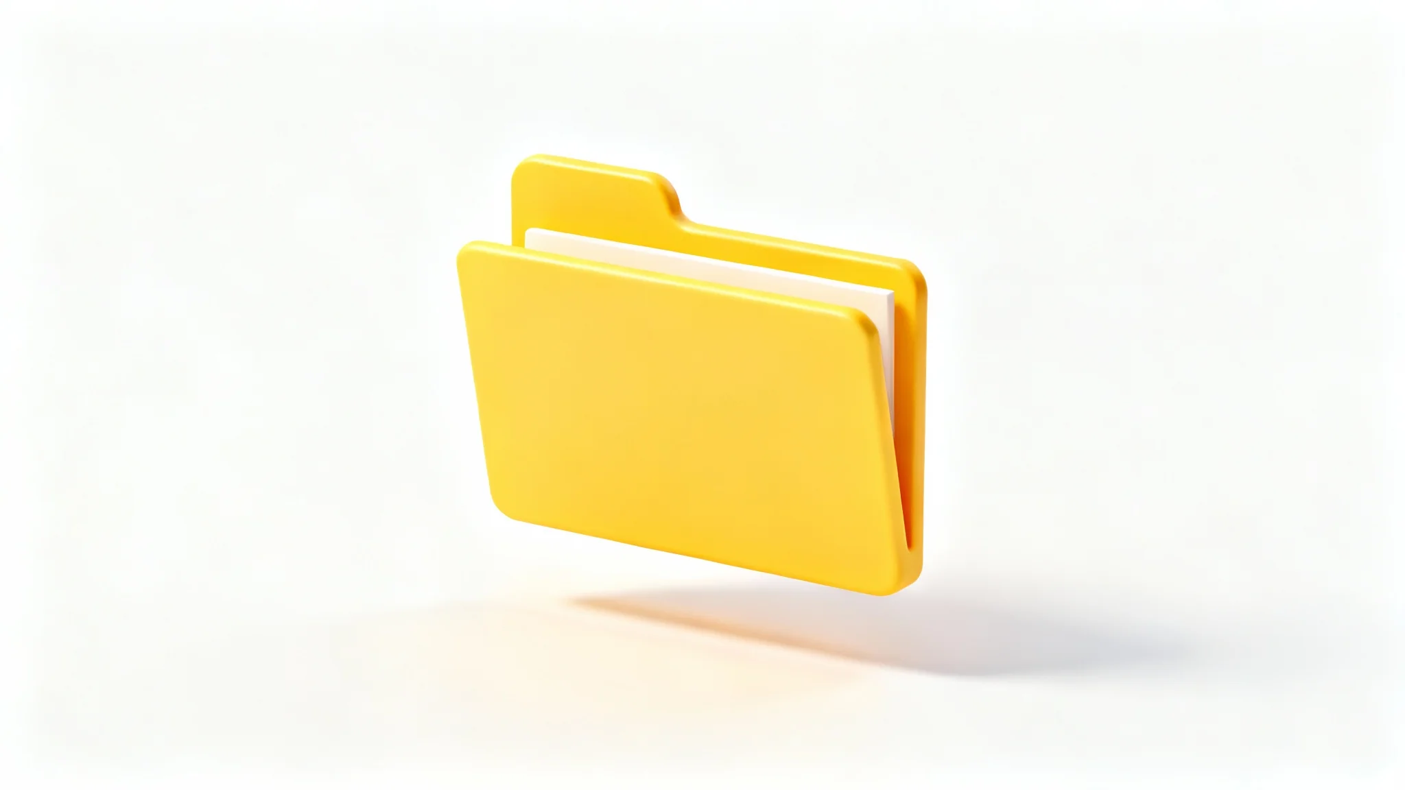 A stylized 3D render of a bright yellow folder icon, representing digital organization and file storage, set against a clean white background.