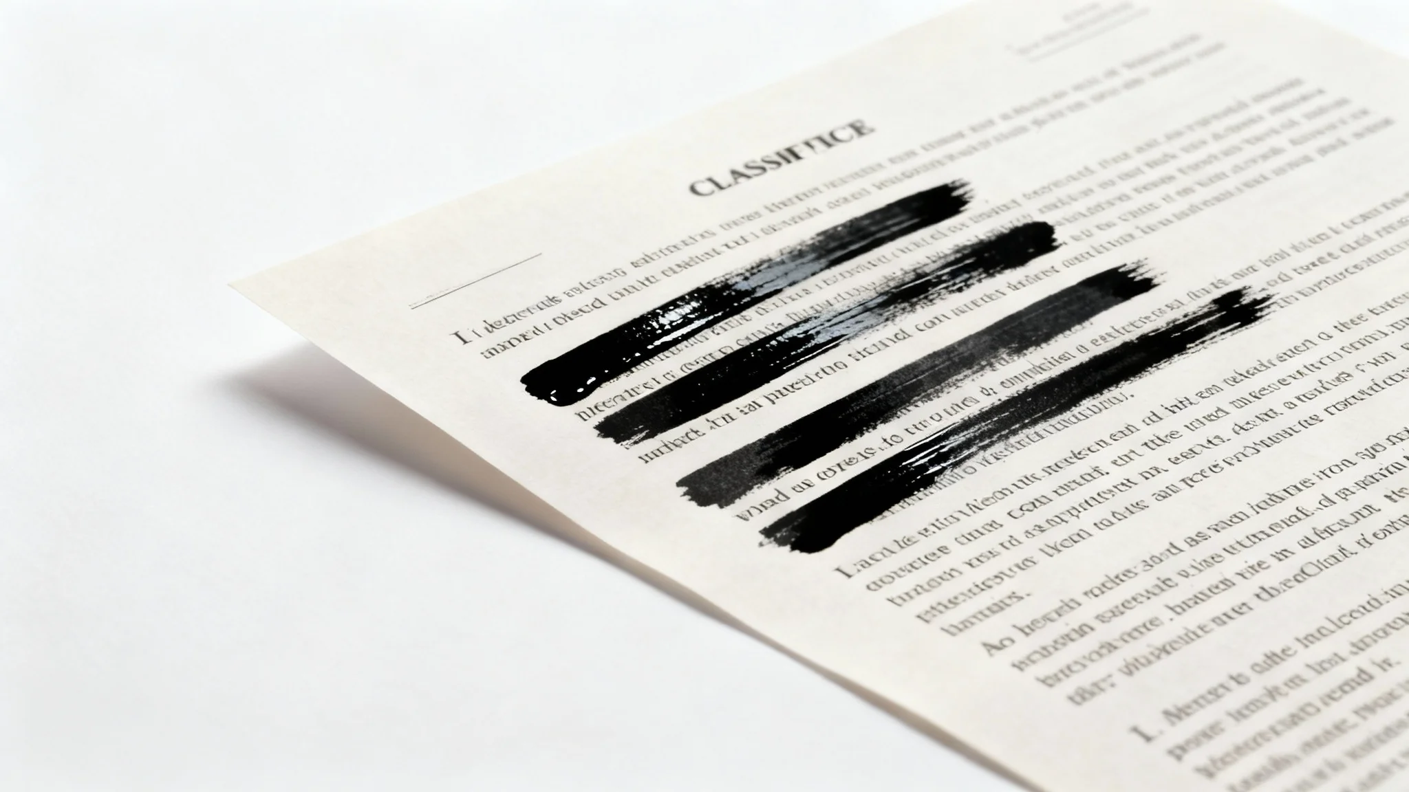 A close-up photograph of a printed document with several lines of text heavily censored with thick black ink, symbolizing the redaction of sensitive information.