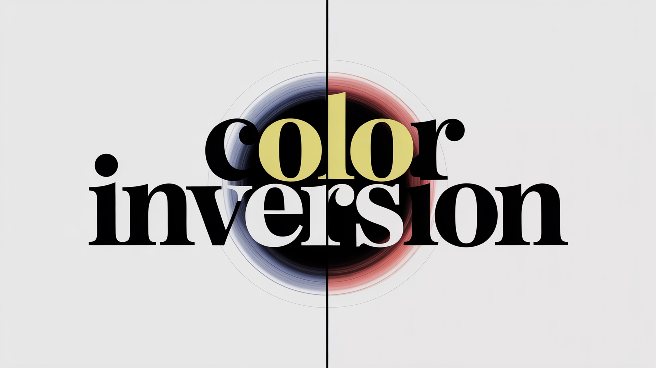 A split-screen image showing the effect of a text color inverter tool. The left side has yellow text on a blue background, and the right side shows the inverted result: blue text on a yellow background.