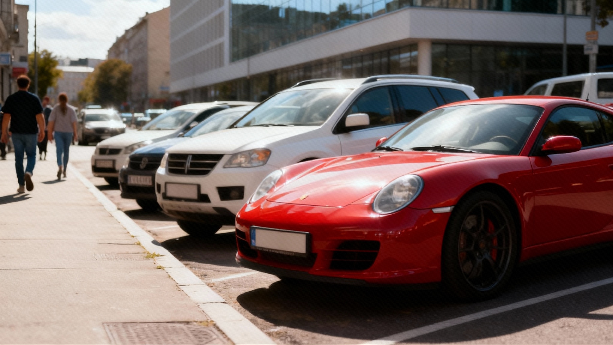 A hero image showing a busy city street with several cars. The license plate on each car is blurred out to demonstrate a privacy redaction feature.