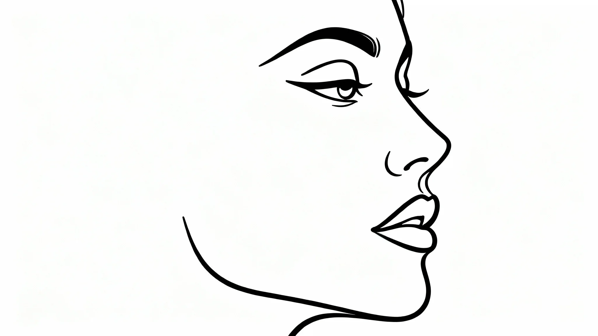 A minimalist black and white outline drawing of a woman's face in profile, created with a single continuous line.