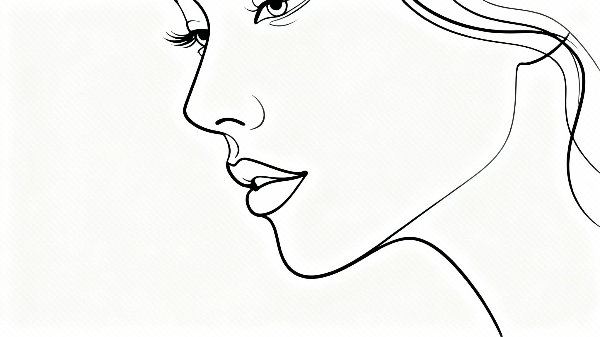 A minimalist black line art drawing of a woman's face, created with a single continuous line on a clean white background.