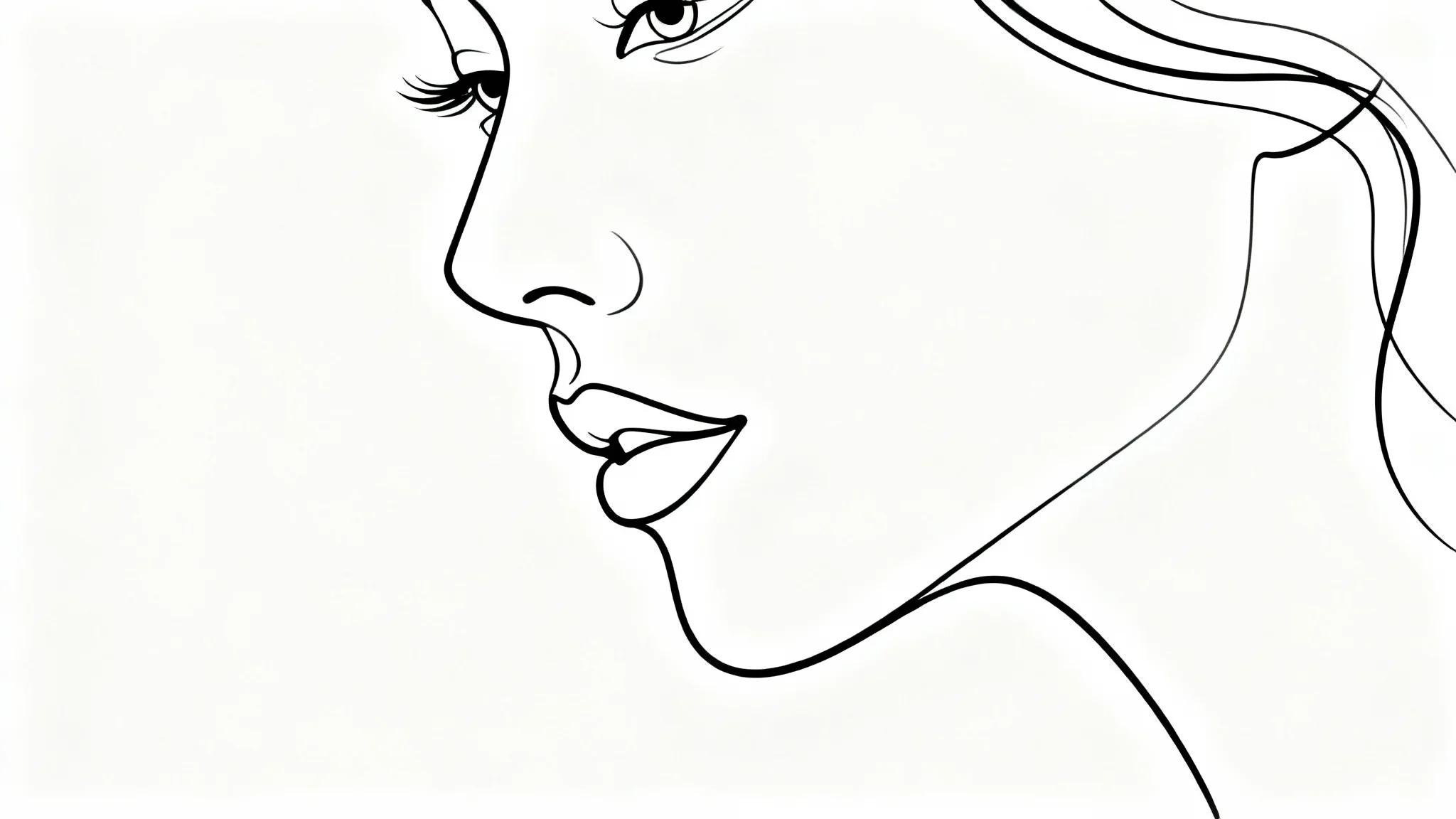 A minimalist black line art drawing of a woman's face, created with a single continuous line on a clean white background.