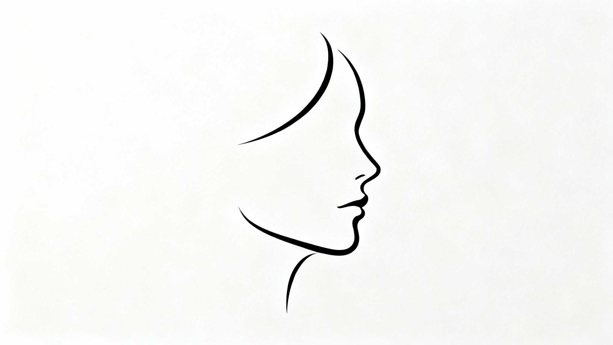 A minimalist black outline drawing of a face in profile, created with a single continuous line, centered on a clean white background.