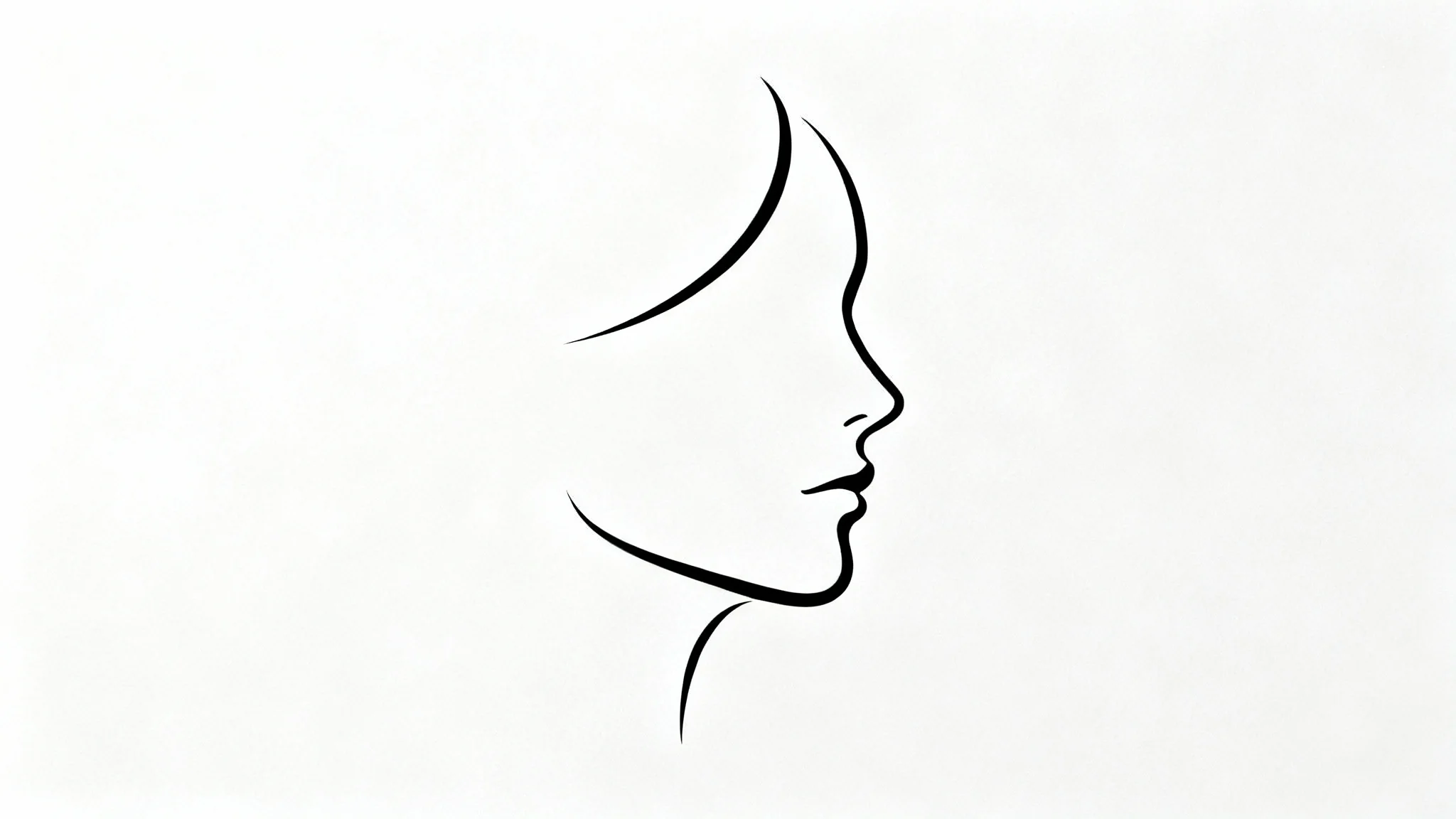 A minimalist black outline drawing of a face in profile, created with a single continuous line, centered on a clean white background.