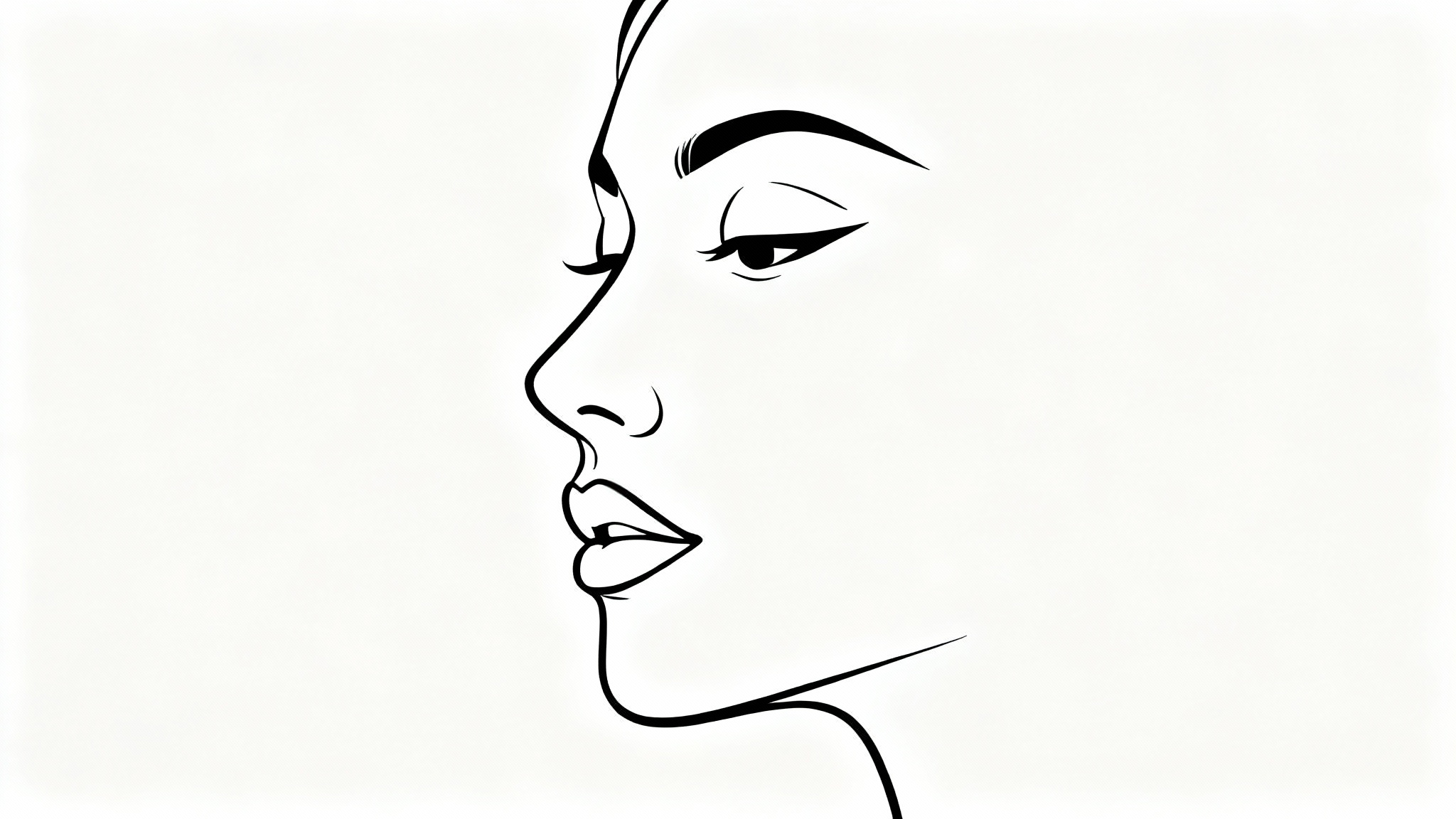 A minimalist black line art drawing of a woman's face in profile, created with a single continuous line on a clean white background.