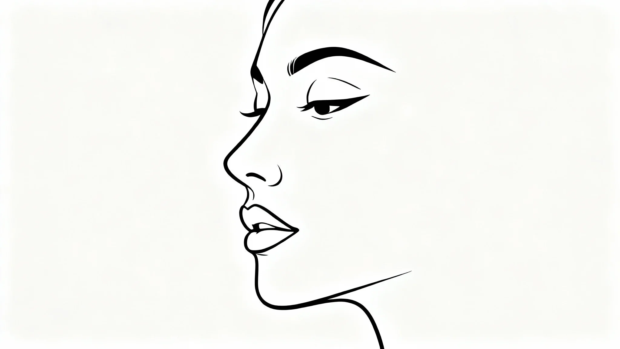 A minimalist black line art drawing of a woman's face in profile, created with a single continuous line on a clean white background.