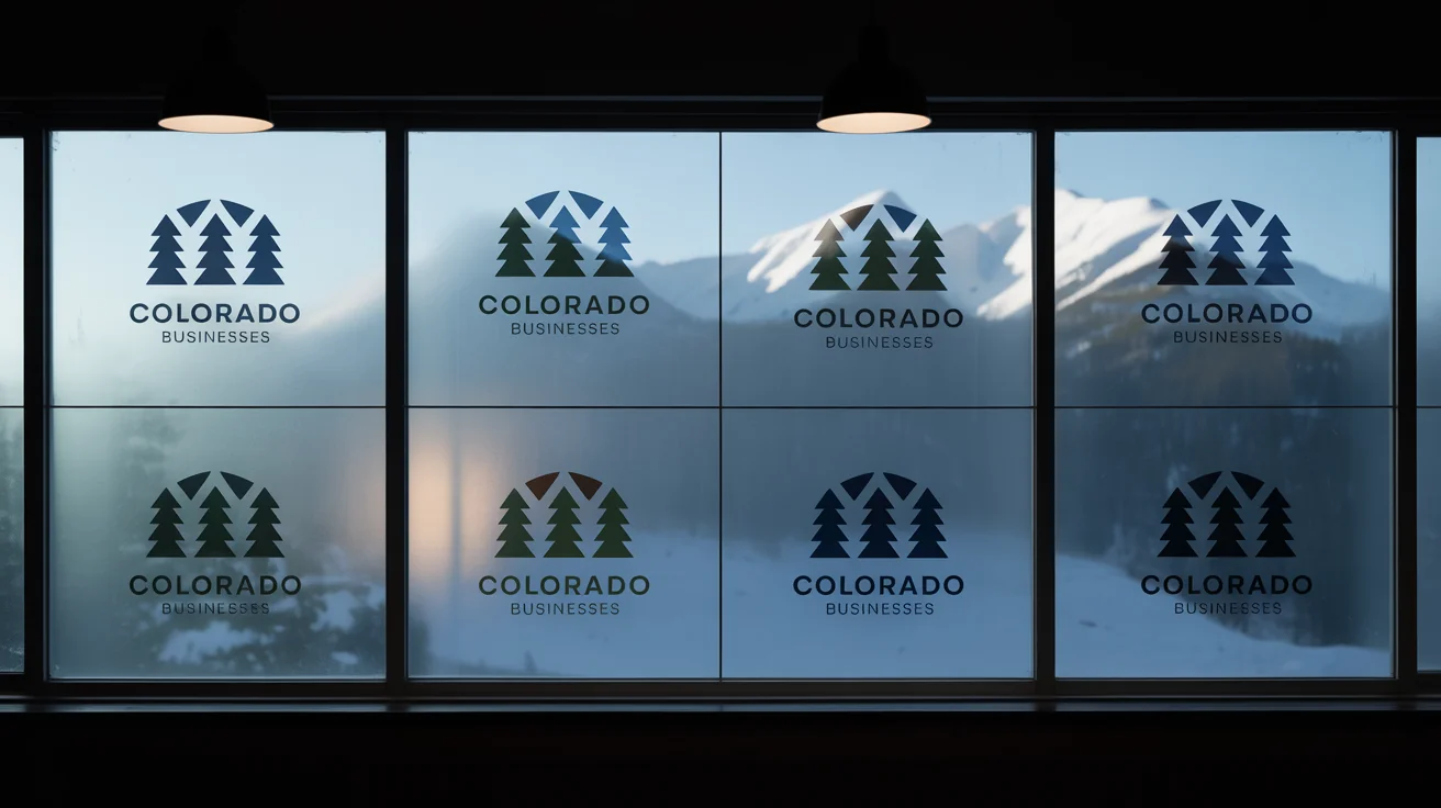 An eye-catching display of several professionally designed logos for Colorado brands, showing final results on different products.