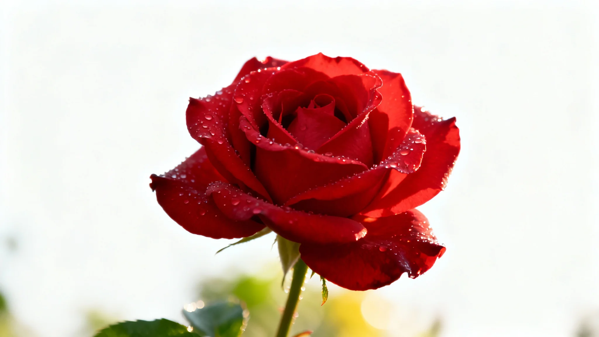 A close-up photograph of a single red rose in sharp focus, contrasted against a heavily blurred green garden background, clearly demonstrating the background blur effect.