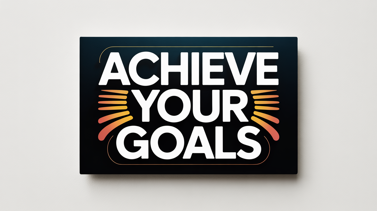 A motivational graphic that reads 'ACHIEVE YOUR GOALS' in bold orange and yellow text. The text has a prominent white outline and is set against a dark blue background with abstract yellow shapes.