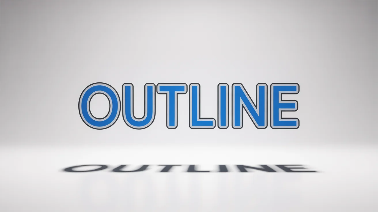 A graphic design mockup of the word 'OUTLINE' in bold, blue capital letters. The text has a thick white outline and a thin black outline, making it stand out against a clean white background.