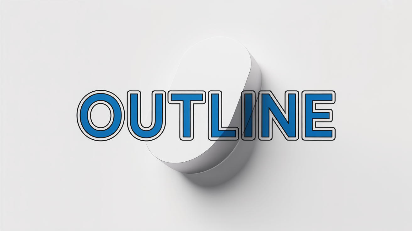A graphic design mockup showing the word 'OUTLINE' in bold blue font. The text has a prominent double outline of white and black, demonstrating how to make text stand out.