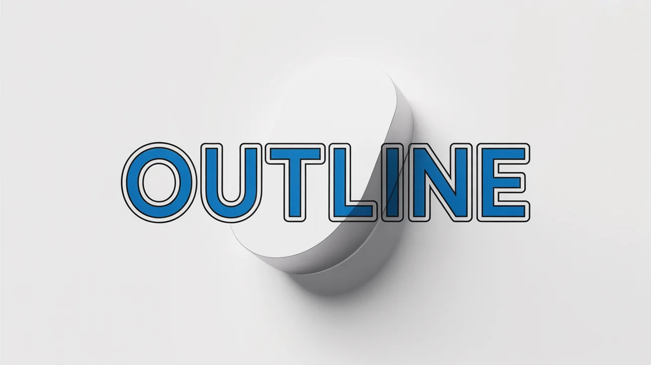 A graphic design mockup showing the word 'OUTLINE' in bold blue font. The text has a prominent double outline of white and black, demonstrating how to make text stand out.