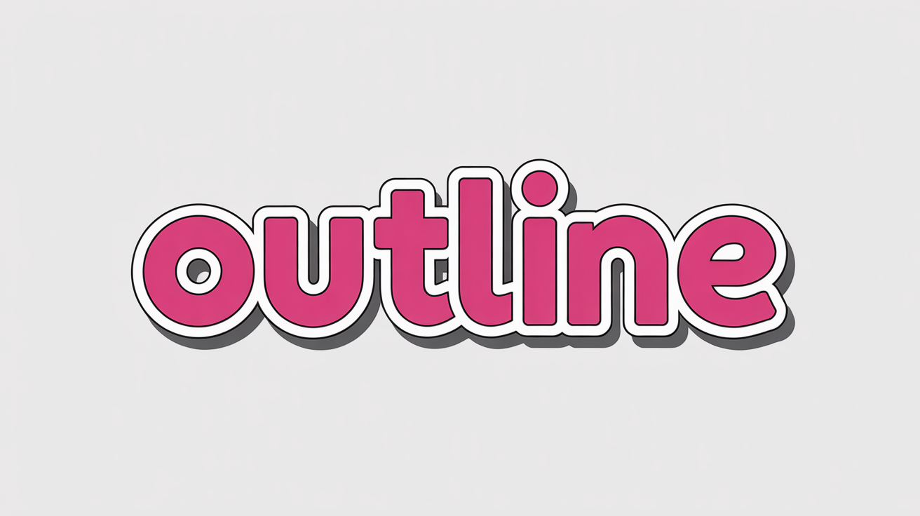 The word 'OUTLINE' in a bold, magenta font with a thick white and thin black layered outline, creating a sticker effect on a white background.