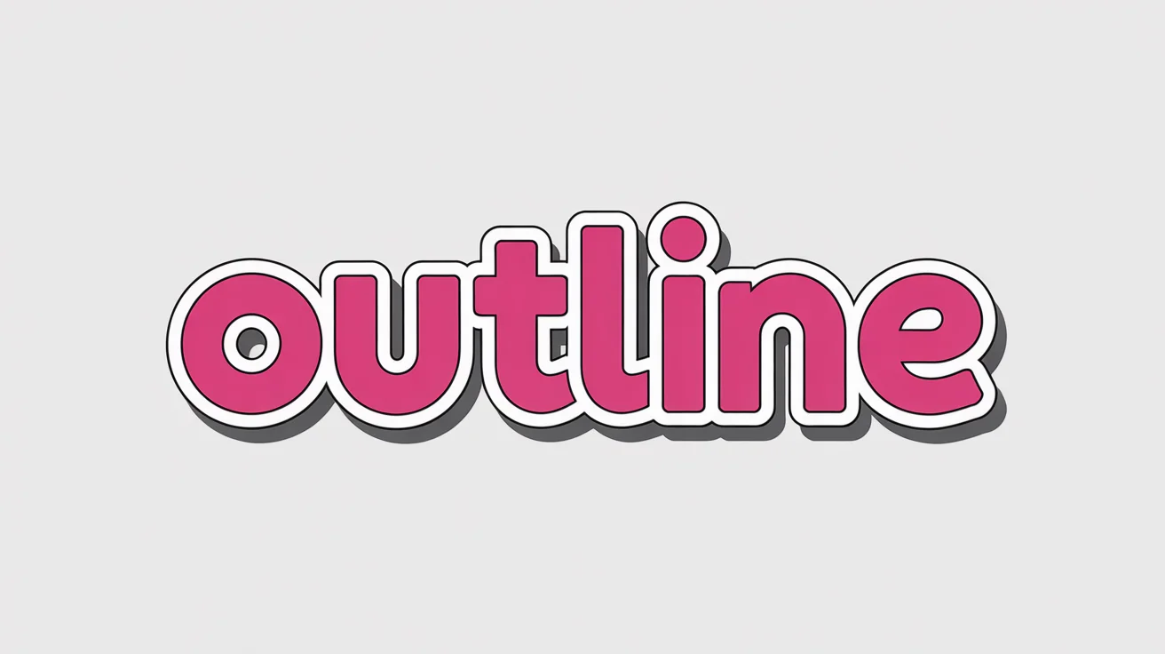 The word 'OUTLINE' in a bold, magenta font with a thick white and thin black layered outline, creating a sticker effect on a white background.