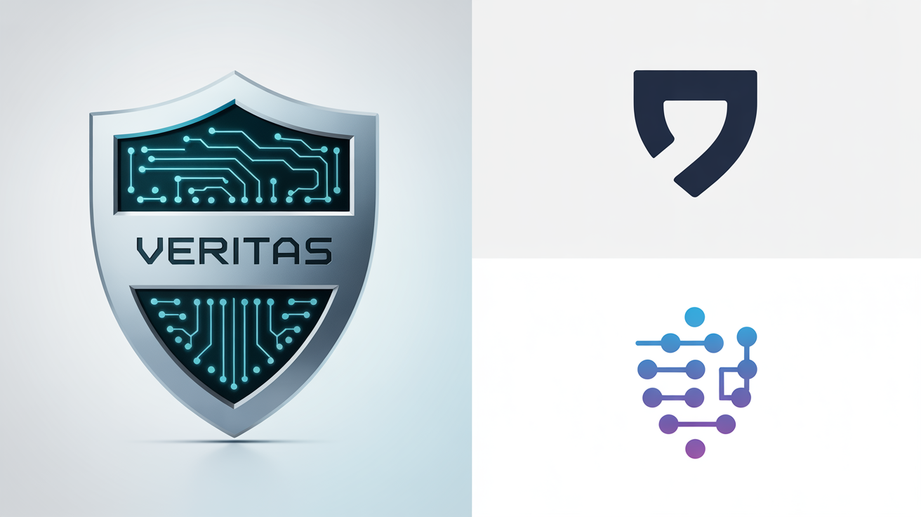 A collection of three professional tech shield logos displayed on a clean white background, showcasing examples of modern logo design for technology companies.