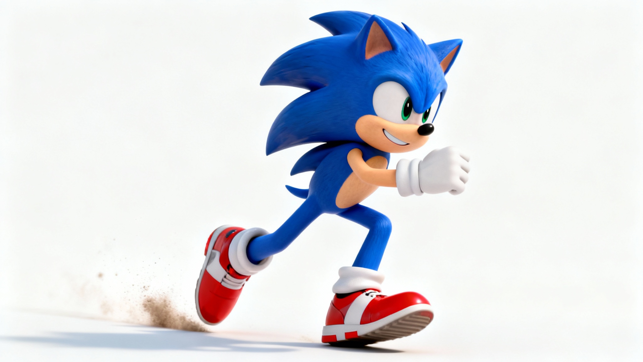 A dynamic 3D render of Sonic the Hedgehog in a running pose against a plain white background, illustrating the clean cutout effect of a transparent background.