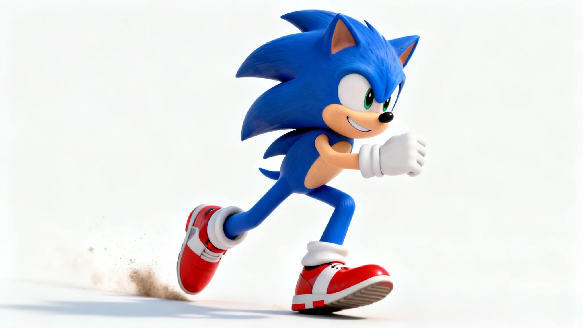 A dynamic 3D render of Sonic the Hedgehog in a running pose against a plain white background, illustrating the clean cutout effect of a transparent background.