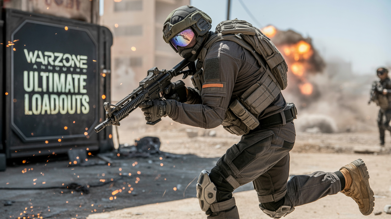 A professionally designed Call of Duty: Warzone thumbnail showing a soldier in tactical gear amidst a city battle, with stylized, bold text that reads 'WARZONE VANGUARD' and 'ULTIMATE LOADOUTS'.