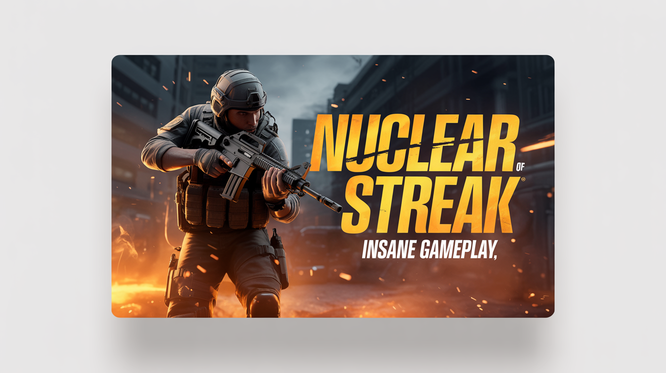 A mockup of a Call of Duty style YouTube thumbnail featuring a soldier in a war zone. The thumbnail has text that reads 'NUCLEAR STREAK' and 'INSANE GAMEPLAY'.