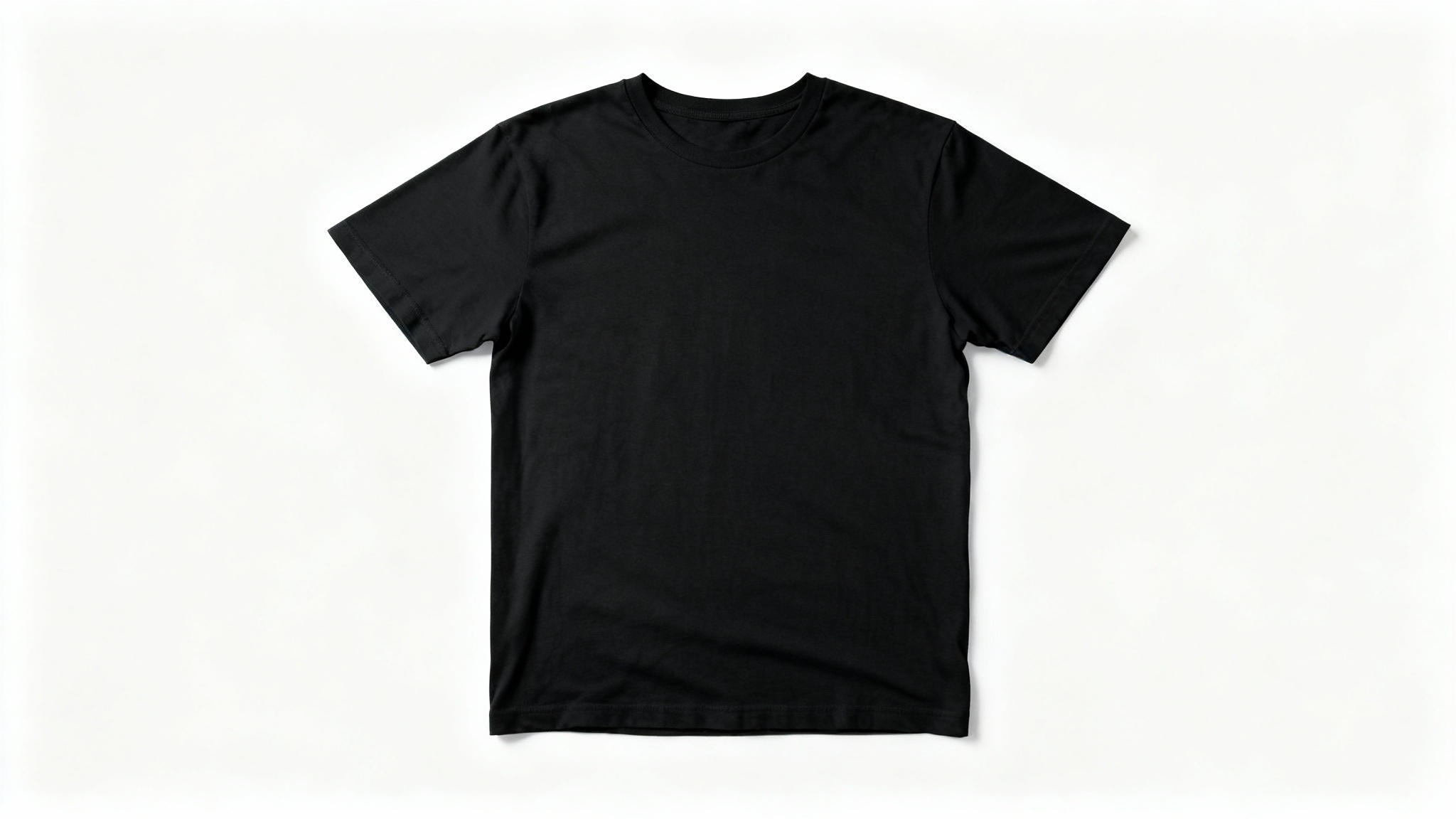 A high-quality black t-shirt laid flat on a white background, serving as a clean and professional clothing mockup.