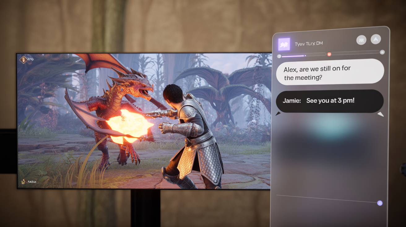 A live stream of a fantasy video game with a sleek, modern chat overlay on the right, showing a conversation between Alex and Jamie.
